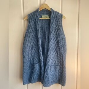 Aran Sweater Market Women's Blue Cable Knit Sweater Vest szXL